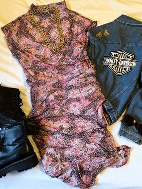 Anthropologie Pink and Black Paisley Mix Dress